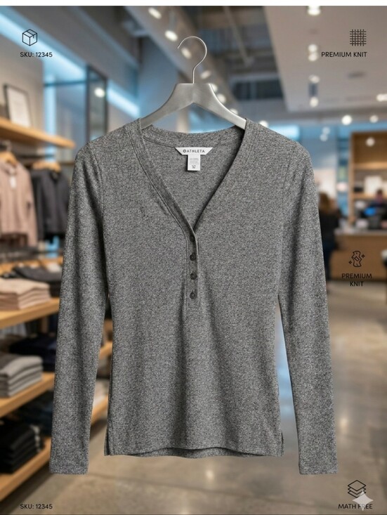 Athleta Tops - Athleta Uptempo Ribbed Henley Top In Grey XXS